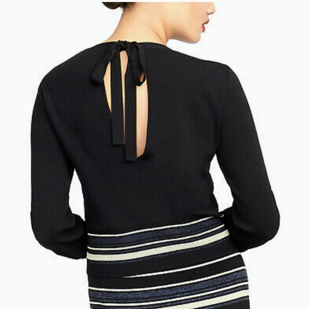 Tie Back Black Sweater Balloon Sleeve